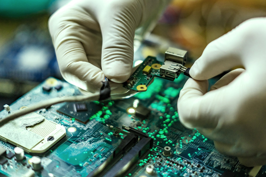 Semiconductors being plugged into a motherboard